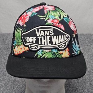 Vans Trucker Hat Snapback Black Floral Mesh Off The Wall Logo Skate Hawaiian